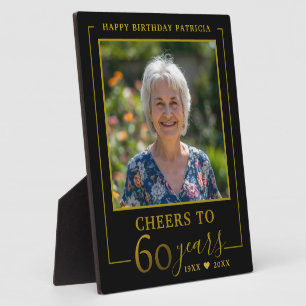Black and Gold Cheers to 60 Years Birthday Photo   Plaque