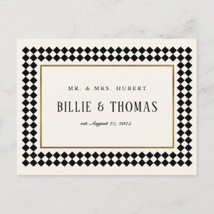Black and Gold Chequerboard Border Photo Thank You Postcard
