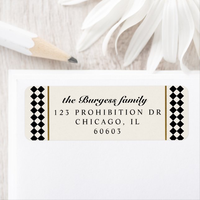 Black and Gold Chequerboard Border Return Address (Insitu)