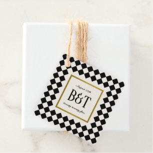 Black and Gold Chequerboard Border Wedding Favour Tags