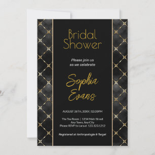 Black and Gold Chequered Border Bridal Shower Invitation