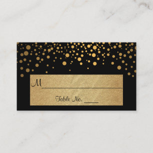 Black and Gold Chevron and Confetti Dots Place Card