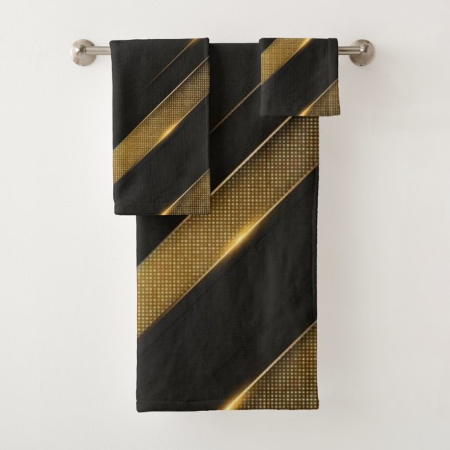 Black And Gold Chevron Bath Towel Set (Insitu)