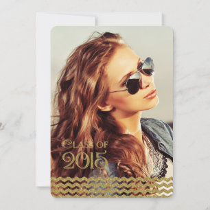Black and Gold Chevron Class of 2015 Graduation Invitation