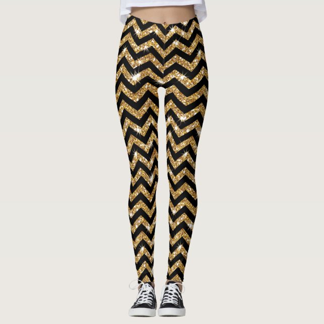 Black and Gold Chevron Design Leggings (Front)