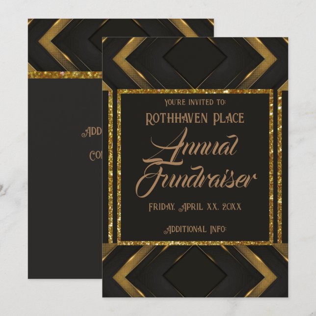Black And Gold Chevron Invitation (Front/Back)