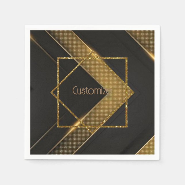Black And Gold Chevron Napkin (Front)