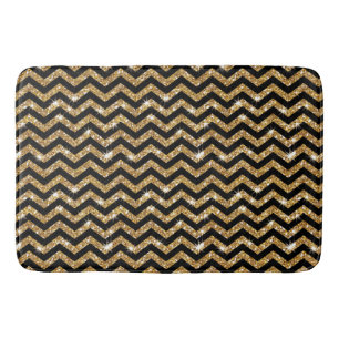 Black and Gold Chevron Pattern Bath Mat