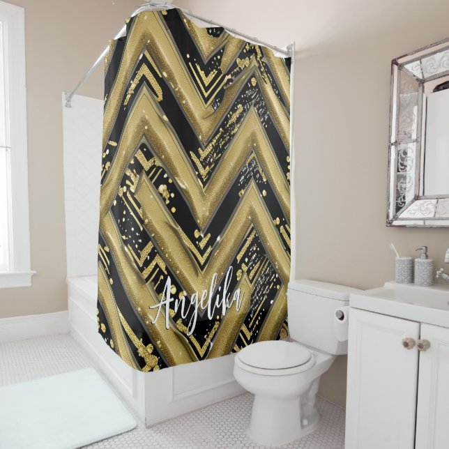 Black and Gold Chevron Personalized Name (In Situ)