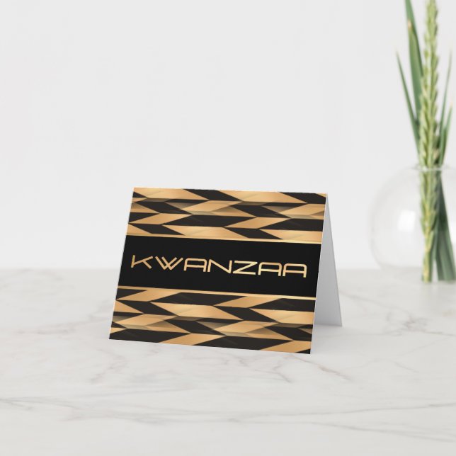 Black and Gold Chevron Print "Happy Kwanzaa"  Card (Front)