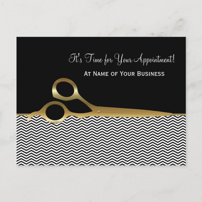 Black and Gold Chevron Salon Appointment Reminder Postcard (Front)