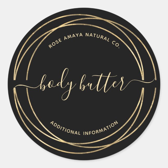 Black And Gold Chic Beauty Spa Body Butter Custom Classic Round Sticker (Front)