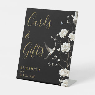 Black And Gold Chinoiserie Floral Cards And Gifts Pedestal Sign