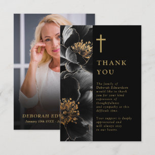 Black And Gold Christian Celebration Of Life Photo Thank You Card