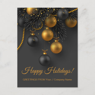 Black and Gold Christmas Balls Elegant Holiday Postcard