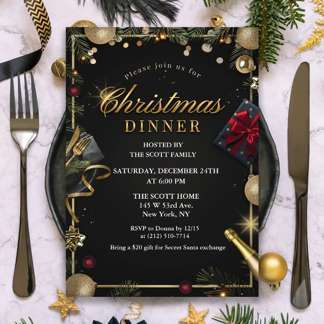 Black and Gold Christmas Dinner Invitation ONLY (Creator Uploaded)