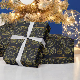 Black and Gold Christmas Ornaments Pattern Gift Wrapping Paper