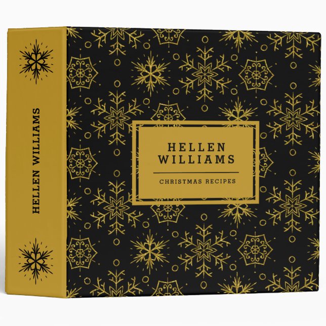Black and gold Christmas snowflakes pattern Binder (Front/Spine)