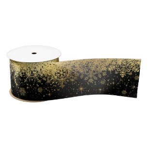 Black and Gold Christmas Snowflakes Satin Ribbon