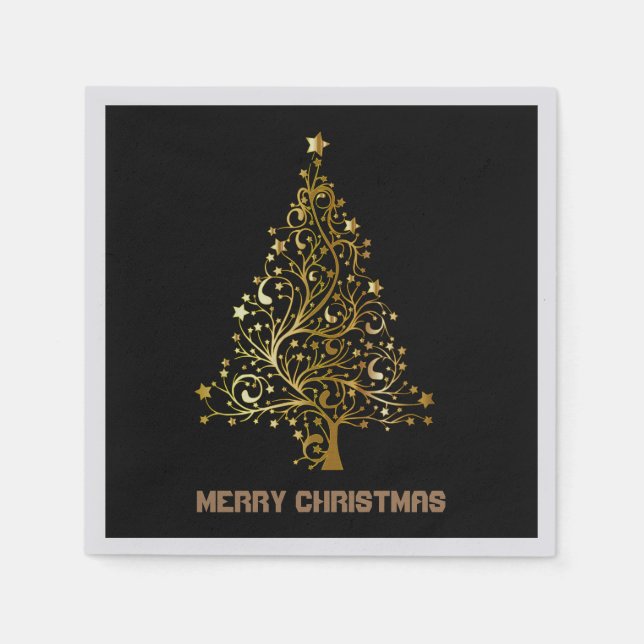 Black and Gold Christmas Tree Napkin (Front)