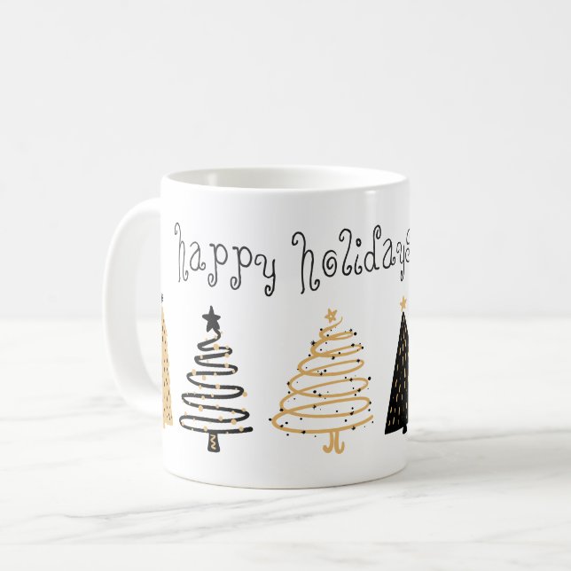 Black And Gold Christmas Tree Personalized Coffee Mug (Front Left)
