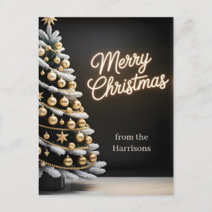 Black and Gold Christmas Tree with Custom Text Postcard