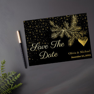 Black and Gold Christmas Winter Save the Date card