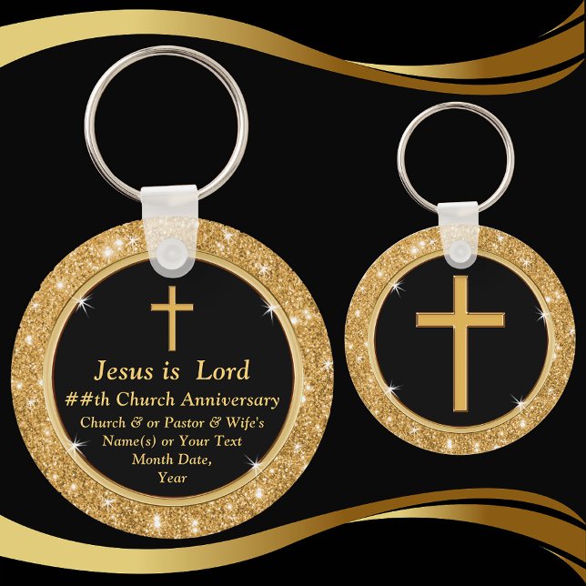 Black and Gold Church Anniversary Party Favors Keychain (Creator Uploaded)