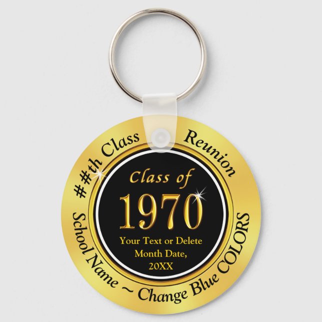 Black and Gold Class of 1970 Personalized Reunion Keychain (Front)
