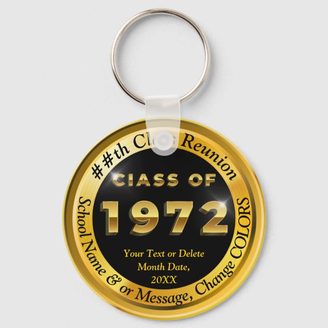 Black and Gold, Class of 1972, Party Favours Keychain (Front)