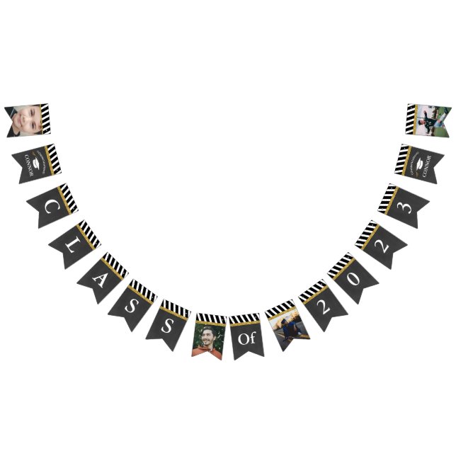 Black and Gold Class of 2023 Boys Photo Graduation Bunting Flags (All)
