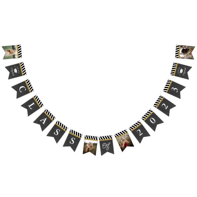 Black and Gold Class of 2023 Photo Graduation Bunting Flags (All)