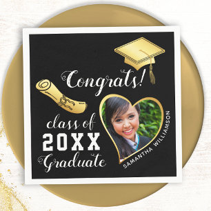 Black and Gold Class of 2024 Photo Graduation Napkin