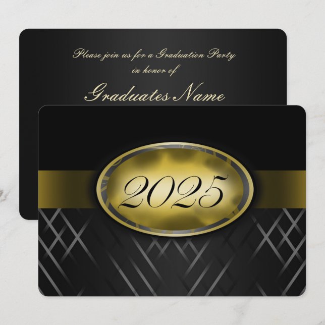 Black and Gold Class of 2025 Party Invitation (Front/Back)