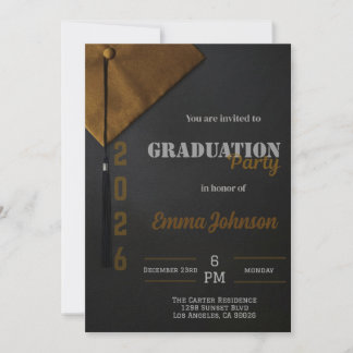 Black and Gold Class of 2026 Graduation invitation