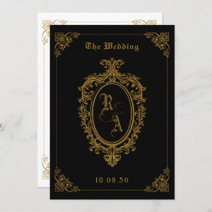 Black and gold Classic gothic wedding  invitation