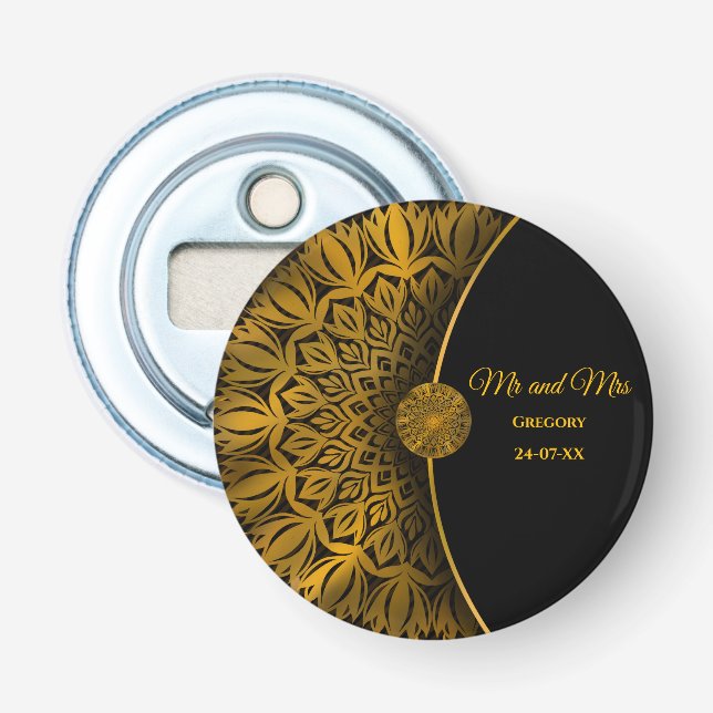  Black and gold classic traditional luxury mandala Bottle Opener (Front)