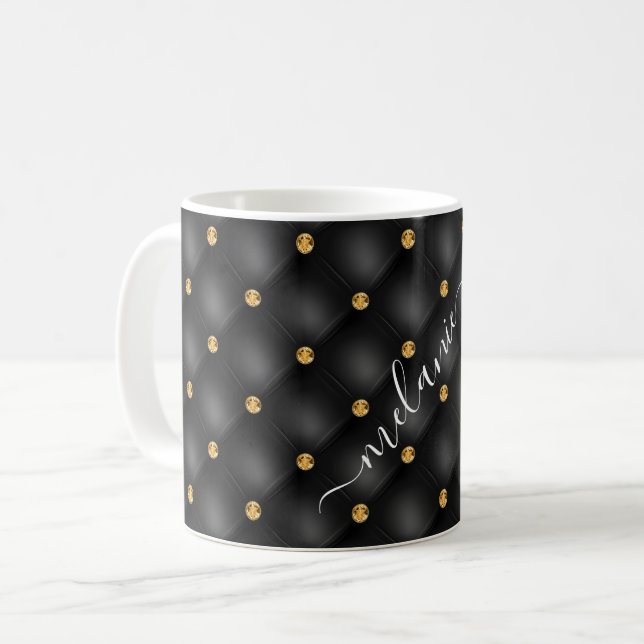Black and Gold Coffee Mug Gift Personalized Name (Front Left)