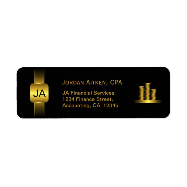 Black and Gold Coins CPA Accountant Classy Address (Front)