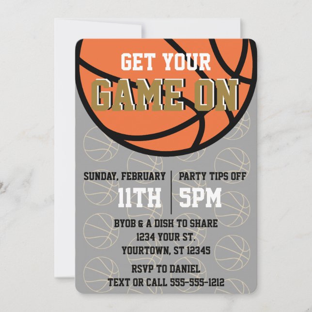 Black and Gold College Basketball Watch Party Invitation (Front)