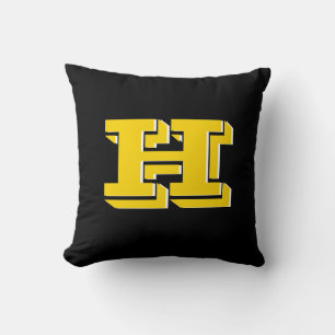 Black and Gold Collegiate Color Style Monogram Throw Pillow