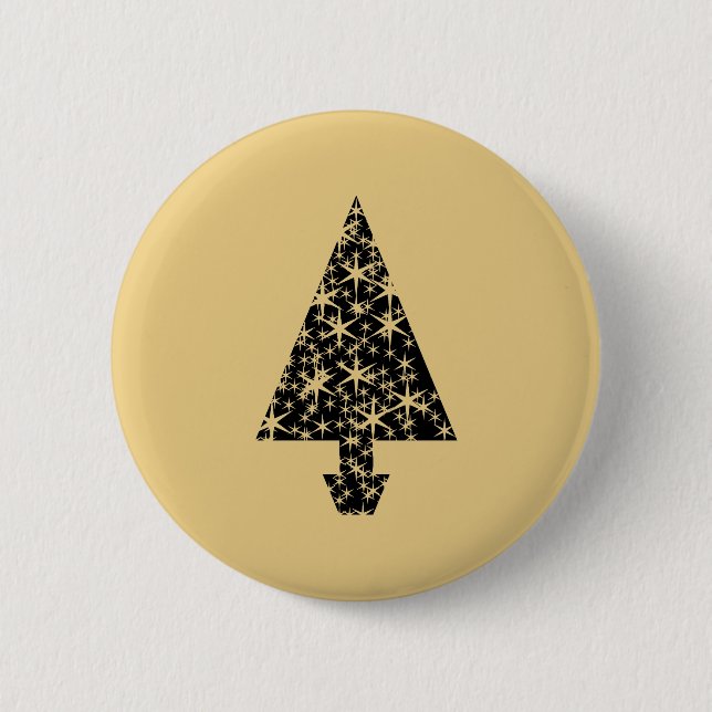 Black and Gold Colour Christmas Tree Design. 2 Inch Round Button (Front)
