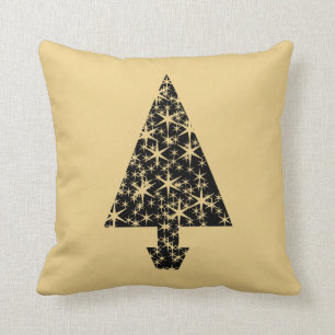 Black and Gold Colour Christmas Tree Design. Throw Pillow