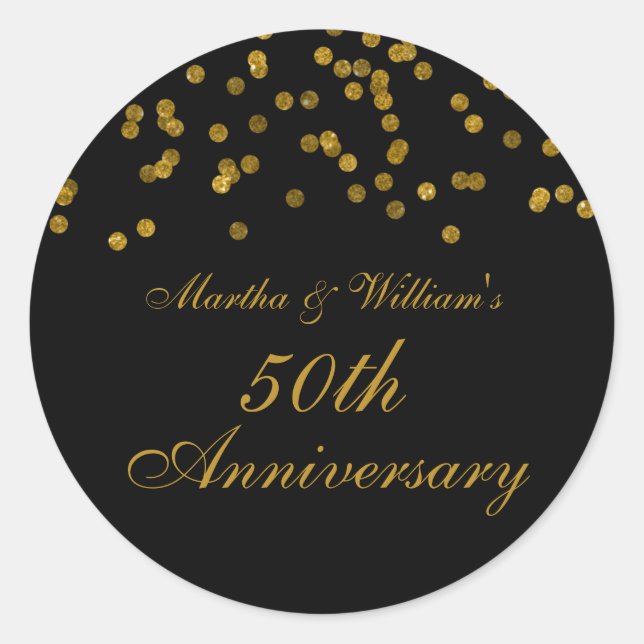 Black and Gold Confetti 50th Anniversary Sticker (Front)