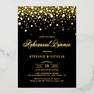 Black and Gold Confetti Dots Rehearsal Dinner