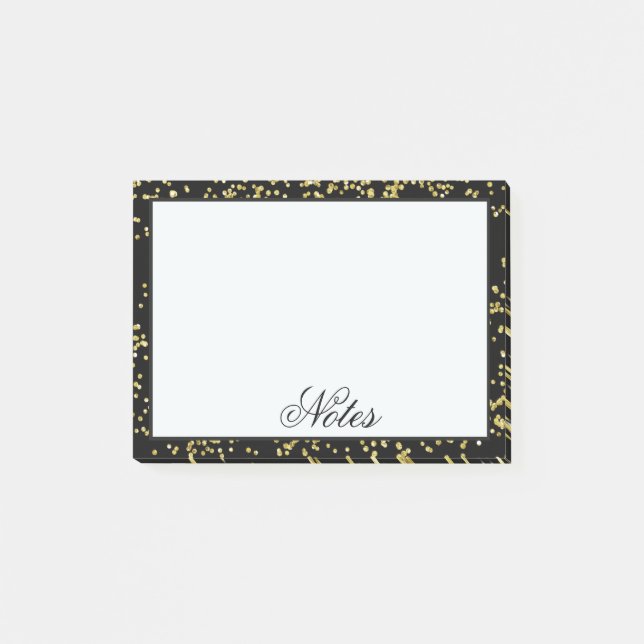 Black and Gold Confetti Personalized Post-it Notes (Front)