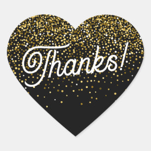 Black and Gold Confetti Thanks! Gift Heart Sticker