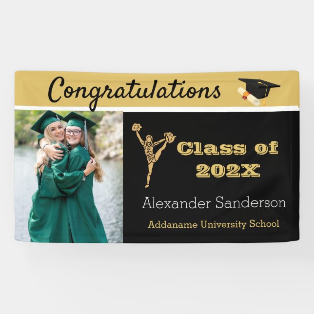 Black and Gold Congrats Grad cheerleading  Banner (Horizontal)