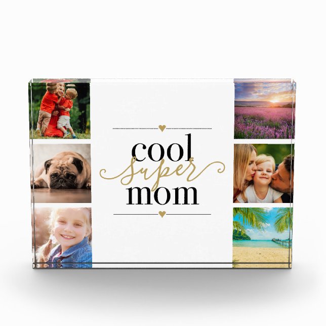 Black and Gold Cool Super Mom 6 Photo Block (Front)