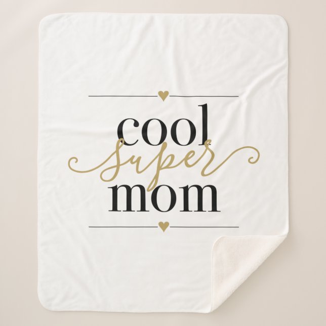 Black and Gold Cool Super Mom Modern Elegant Sherpa Blanket (Front)